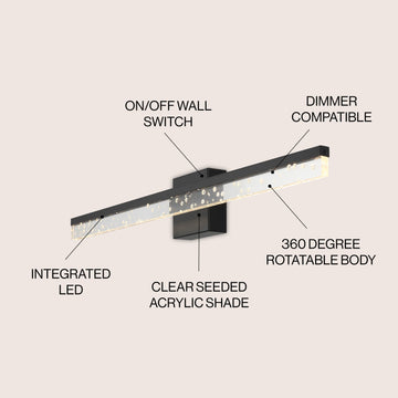 Mario Modern Contemporary 360-Degree Rotatable Iron/Seeded Acrylic Integrated LED Vanity Light